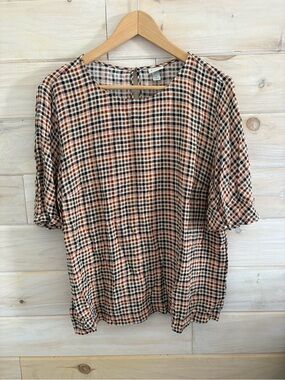a new day Plaid Short-Sleeve Blouse in Cream, Black & Brown